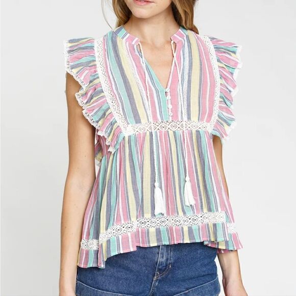 dra Los Angeles La Habana top in blue and white stripes - Picture 10 of 11